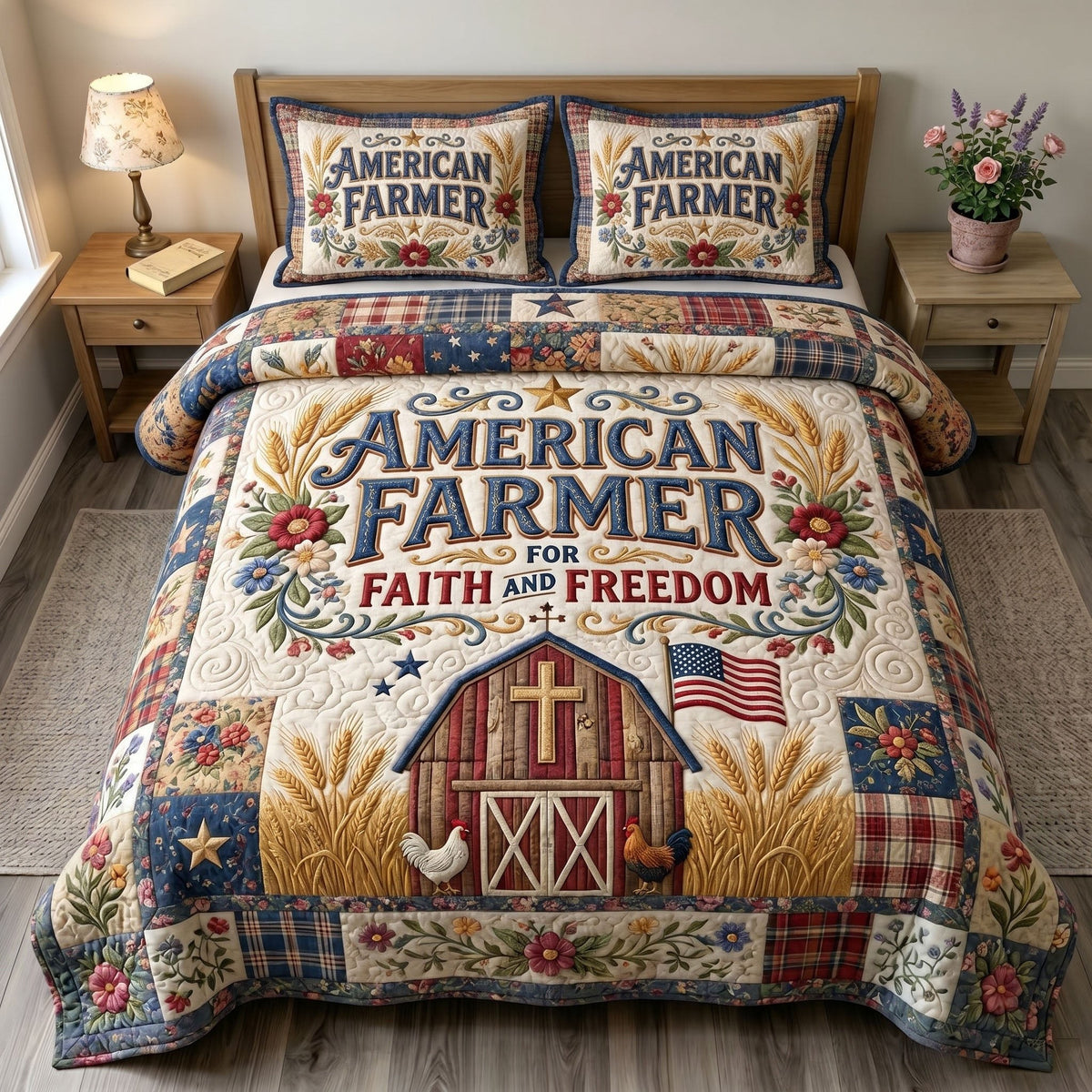 Christian Patriotic 3-Piece Quilted Bedding Set - Design 2 — quilt and two matching pillow shams