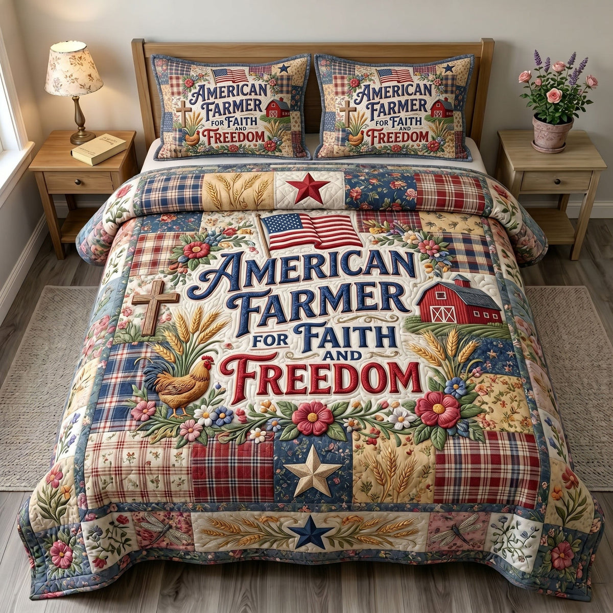 Christian Patriotic 3-Piece Quilted Bedding Set - Design 3 — quilt and two matching pillow shams