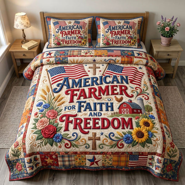 Christian Patriotic 3-Piece Quilted Bedding Set - Design 4 — quilt and two matching pillow shams