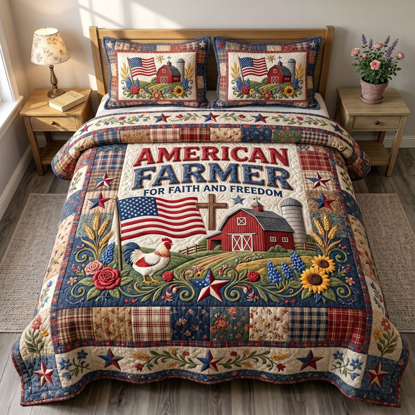 Christian Patriotic 3-Piece Quilted Bedding Set - Design 6 — quilt and two matching pillow shams