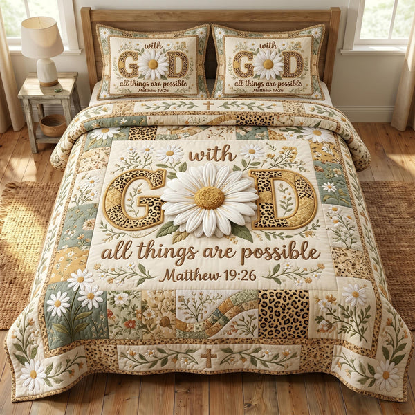 Floral Bible 3-Piece Quilted Bedding Set - Design 81 — quilt and two matching pillow shams