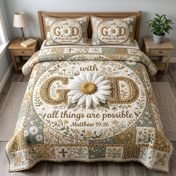 Floral Bible 3-Piece Quilted Bedding Set - Design 83 — quilt and two matching pillow shams
