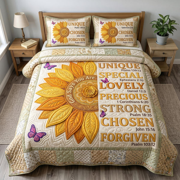 Floral Bible 3-Piece Quilted Bedding Set - Design 87 — quilt and two matching pillow shams