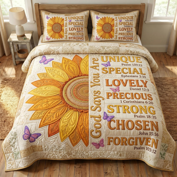 Floral Bible 3-Piece Quilted Bedding Set - Design 88 — quilt and two matching pillow shams