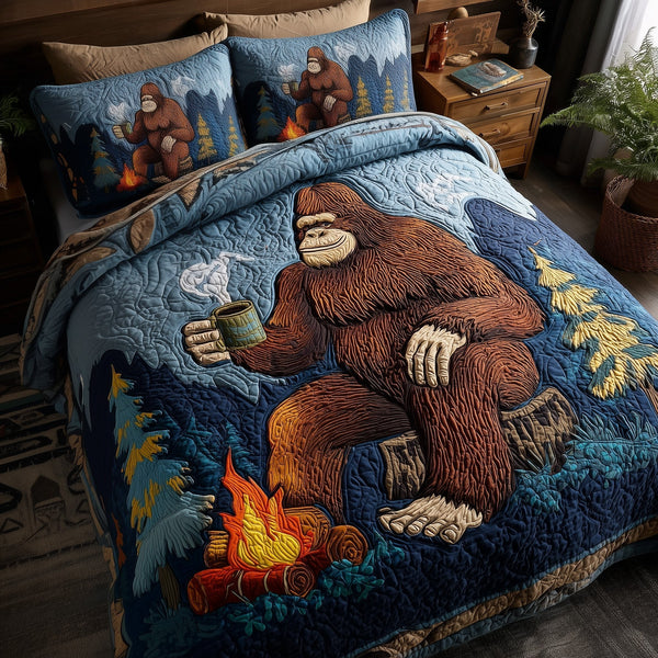 Bigfoot quilted 3-piece bedding set on a made bed with two matching pillow shams