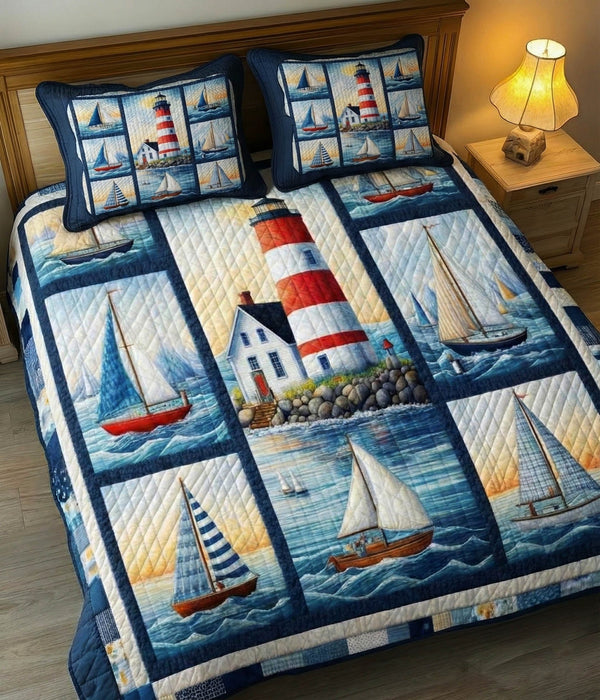 Coastal Patchwork 3-Piece Quilted Bedding Set - Design 2 — quilt and two matching pillow shams