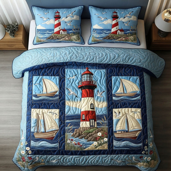 Coastal Patchwork 3-Piece Quilted Bedding Set - Design 3 — quilt and two matching pillow shams