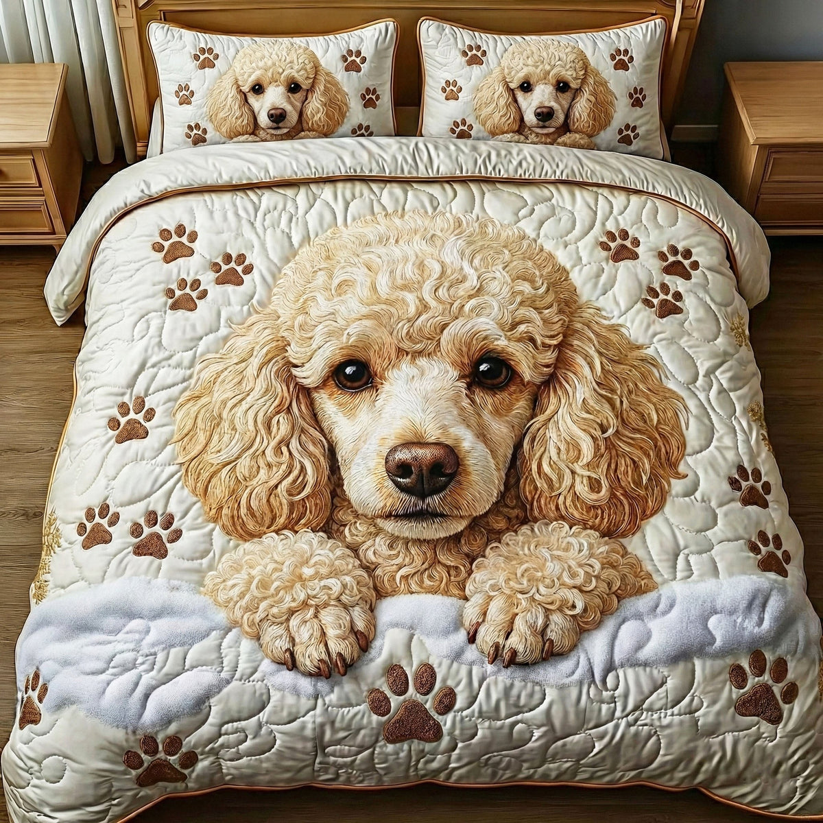 Adorable Poodle 3-Piece Quilted Bedding Set - Design 1 — quilt and two matching pillow shams