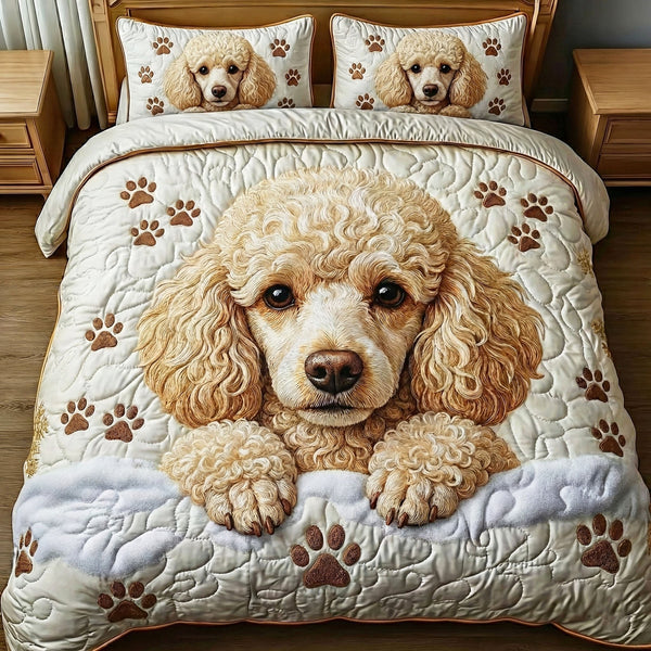Adorable Poodle 3-Piece Quilted Bedding Set - Design 1 — quilt and two matching pillow shams