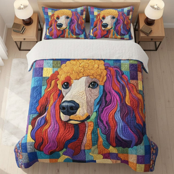 Adorable Poodle 3-Piece Quilted Bedding Set - Design 2 — quilt and two matching pillow shams