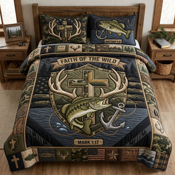 Faith In The Wild 3-Piece Quilted Bedding Set - Design 3 — quilt and two matching pillow shams