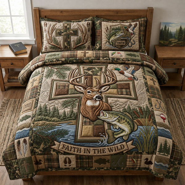 Faith In The Wild 3-Piece Quilted Bedding Set - Design 4 — quilt and two matching pillow shams