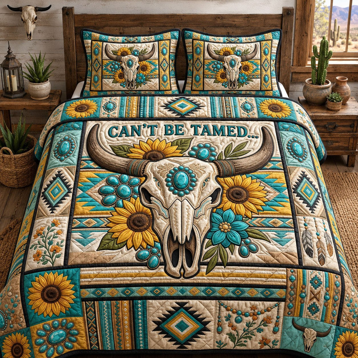 Cant Be Tamed 3-Piece Quilted Bedding Set — quilt and two matching pillow shams