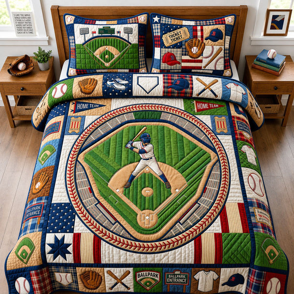 Ballpark Map 3-Piece Quilted Bedding Set — quilt and two matching pillow shams