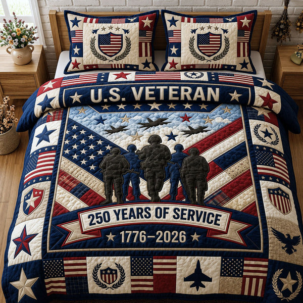 250 Years Of Service 3-Piece Quilted Bedding Set — quilt and two matching pillow shams