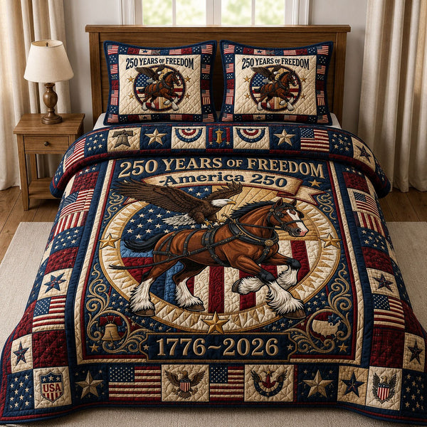 250 Years Semiquincentennial 3-Piece Quilted Bedding Set — quilt and two matching pillow shams
