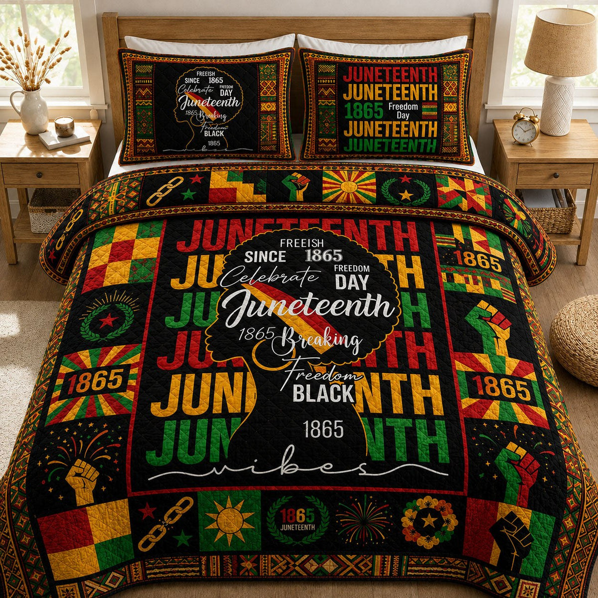 African American Pride 3-Piece Quilted Bedding Set — quilt and two matching pillow shams