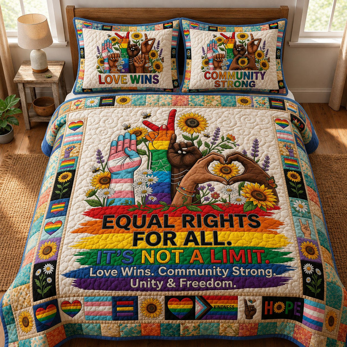 Equal Right For All 3-Piece Quilted Bedding Set — quilt and two matching pillow shams