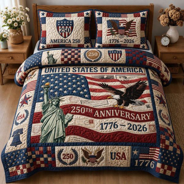 250th Semiquincentennial 3-Piece Quilted Bedding Set — quilt and two matching pillow shams