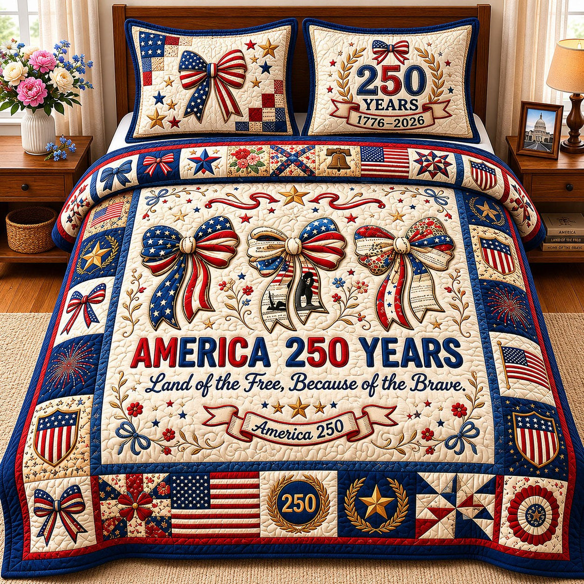 America Free Brave 3-Piece Quilted Bedding Set — quilt and two matching pillow shams