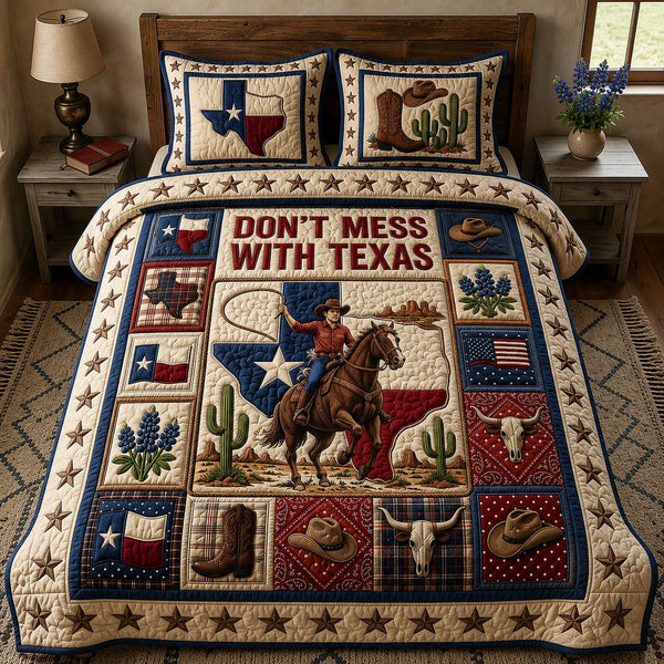 Dont Mess With Texas 3-Piece Quilted Bedding Set — quilt and two matching pillow shams