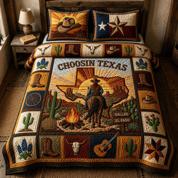Choosin Texas Cowboy Campfire 3-Piece Quilted Bedding Set — quilt and two matching pillow shams