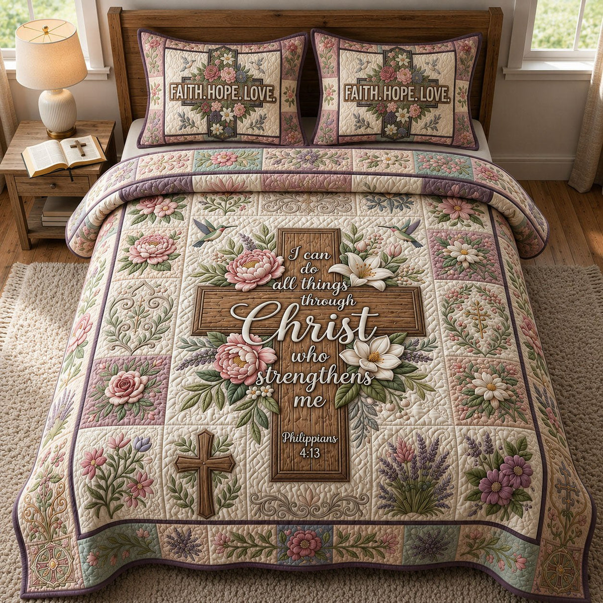 Christian Faith 3-Piece Quilted Bedding Set - Design 73 — quilt and two matching pillow shams