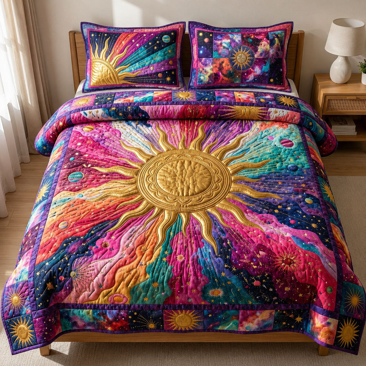 Colorful Sunshine 3-Piece Quilted Bedding Set — quilt and two matching pillow shams