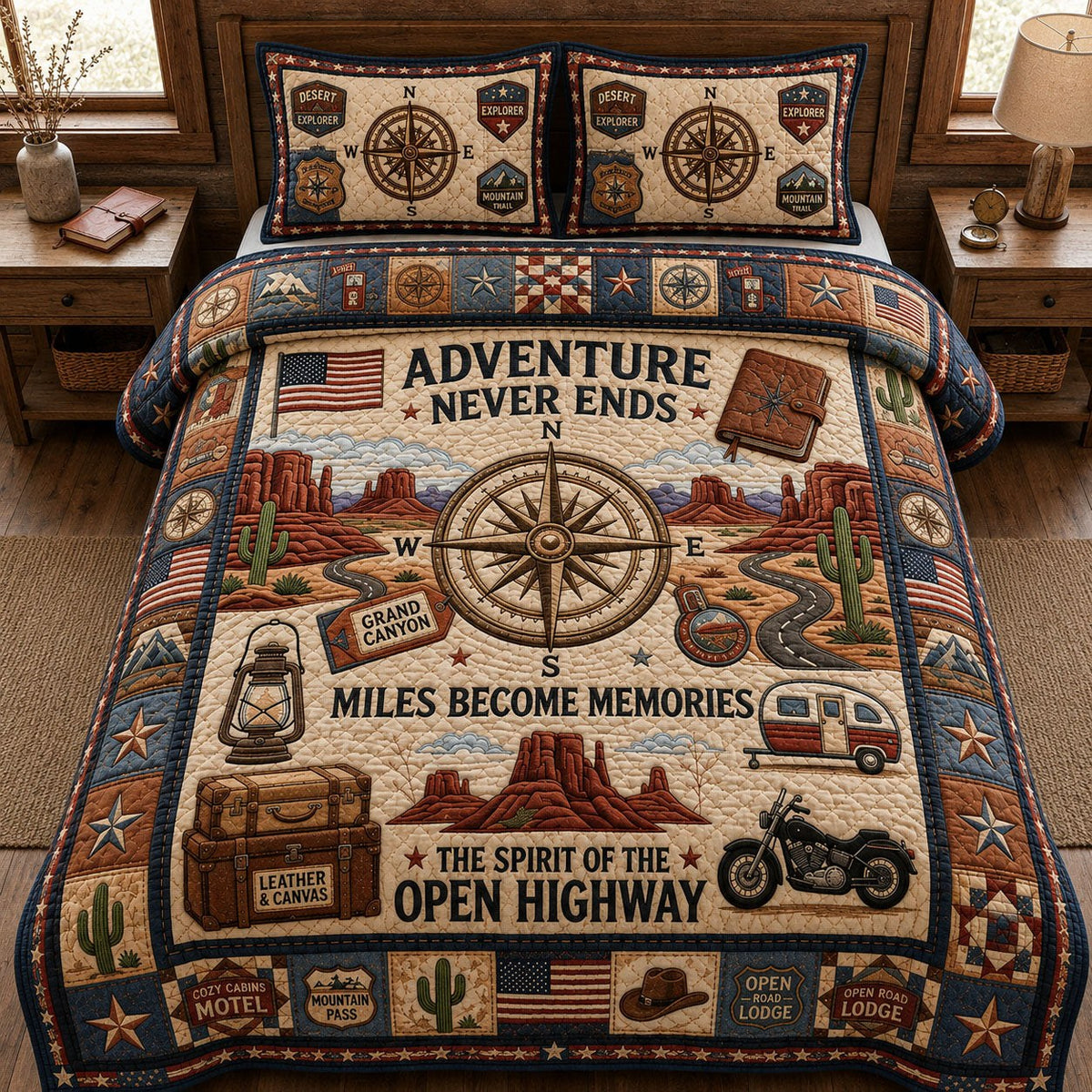 Americana Highway 3-Piece Quilted Bedding Set — quilt and two matching pillow shams