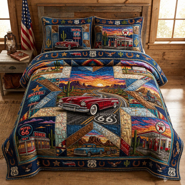 Across America Map 3-Piece Quilted Bedding Set — quilt and two matching pillow shams