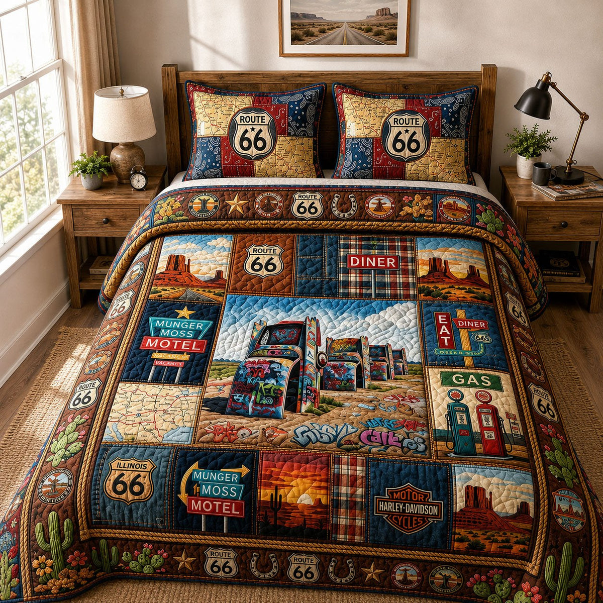 Cadillac Ranch Memory 3-Piece Quilted Bedding Set — quilt and two matching pillow shams