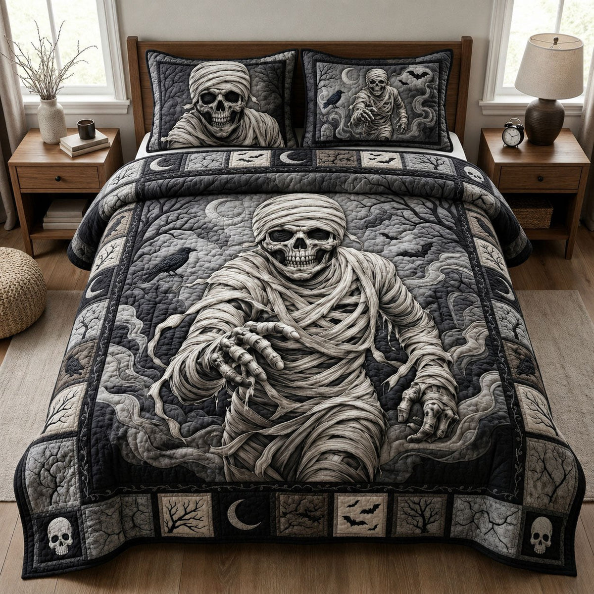Ancient Undead Horror 3-Piece Quilted Bedding Set — quilt and two matching pillow shams