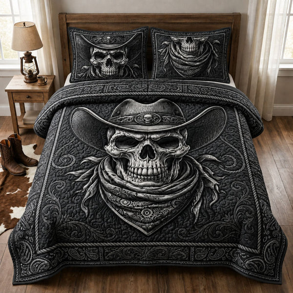 Cowboy Skull 3-Piece Quilted Bedding Set — quilt and two matching pillow shams