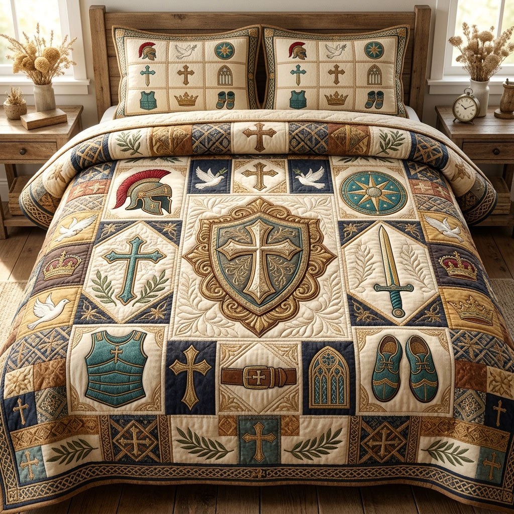 Armor Of God 3-Piece Quilted Bedding Set - Design 61 — quilt and two matching pillow shams