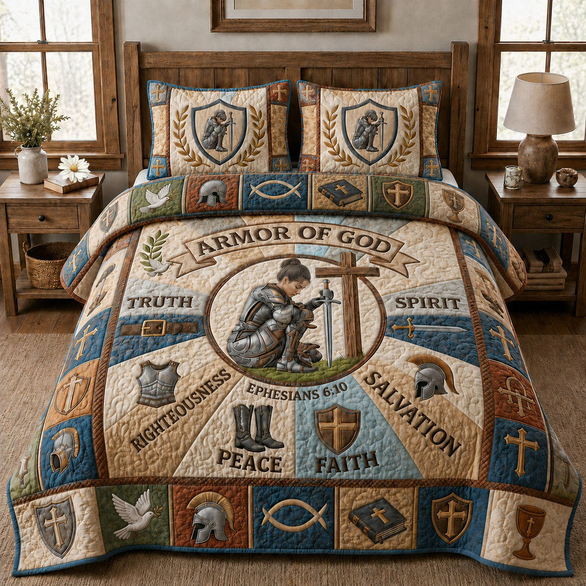 Armor Of God 3-Piece Quilted Bedding Set - Design 70 — quilt and two matching pillow shams