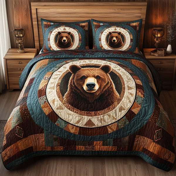 Boho Guardian quilted 3-piece bedding set on a made bed with two matching pillow shams