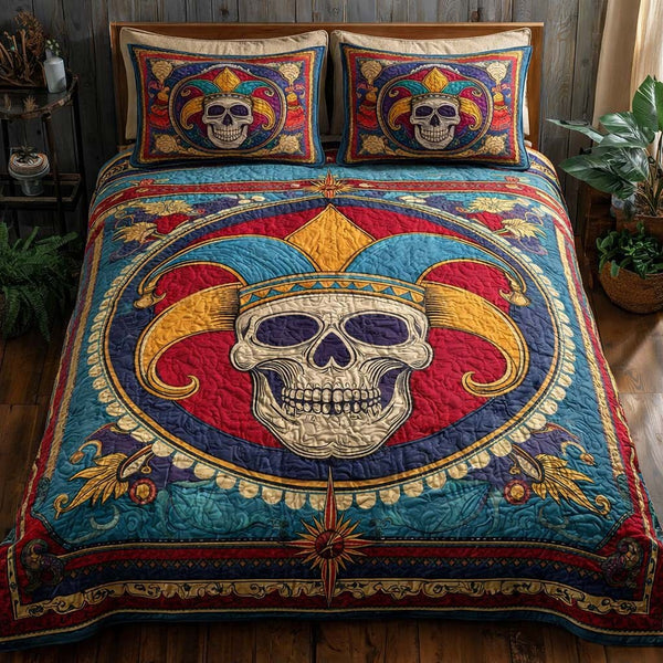 Circus Soul quilted 3-piece bedding set on a made bed with two matching pillow shams