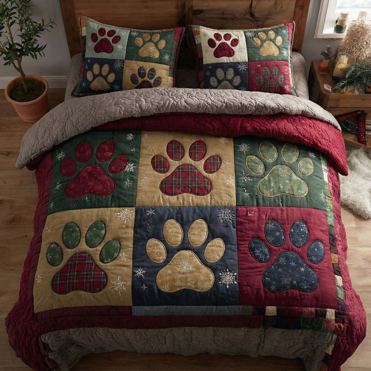 Cozy Paws 3-Piece Quilted Bedding Set - Design 6 — quilt and two matching pillow shams