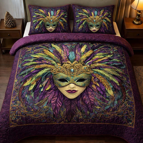 Feather Masque 3-Piece Quilted Bedding Set — quilt and two matching pillow shams