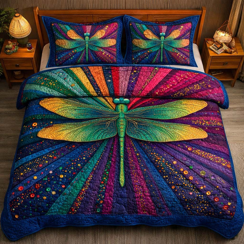 Cosmic Dragonfly 3-Piece Quilted Bedding Set — quilt and two matching pillow shams