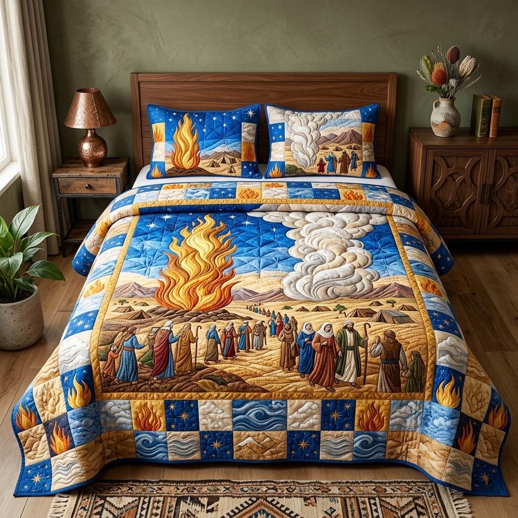 Fire Pillar 3-Piece Quilted Bedding Set — quilt and two matching pillow shams