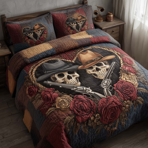 Desert Heart quilted 3-piece bedding set on a made bed with two matching pillow shams