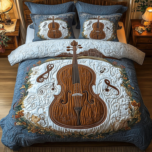 Festive Cello 3-Piece Quilted Bedding Set - Design 9 — quilt and two matching pillow shams