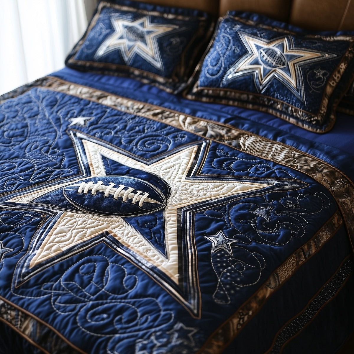 Cowboy Star 3-Piece Quilted Bedding Set - Design 2 — quilt and two matching pillow shams