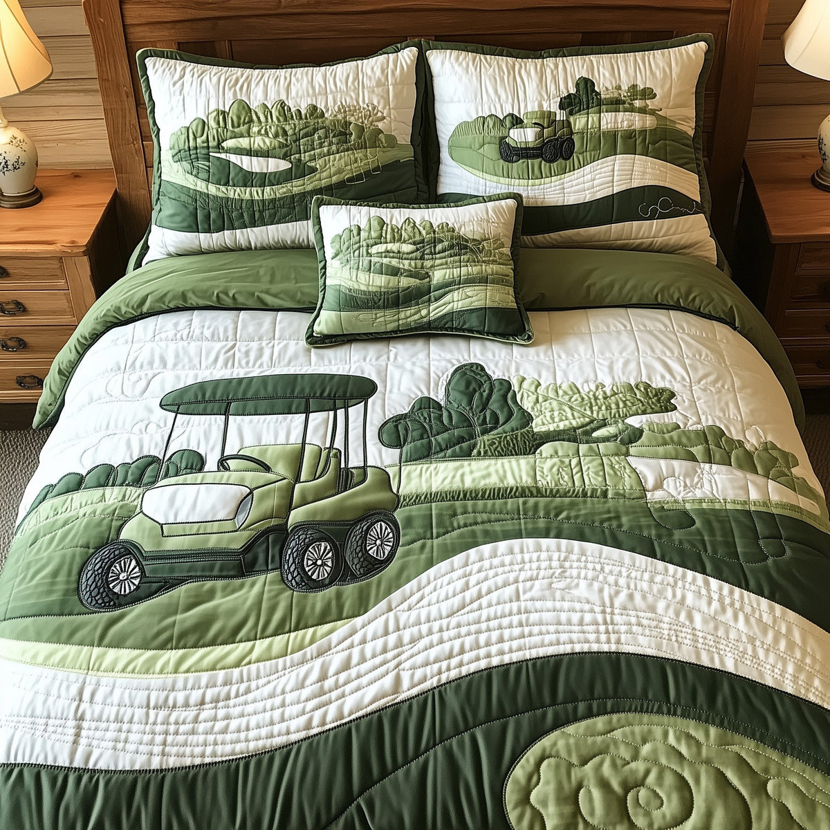 Fairway Dreams 3-Piece Quilted Bedding Set - Design 3 — quilt and two matching pillow shams