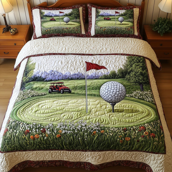 Fairway Dreams 3-Piece Quilted Bedding Set - Design 4 — quilt and two matching pillow shams