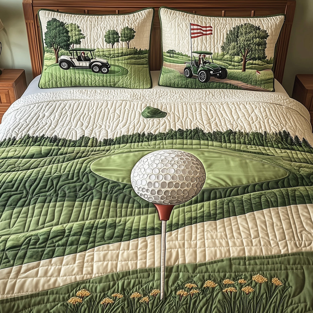 Fairway Dreams 3-Piece Quilted Bedding Set - Design 6 — quilt and two matching pillow shams