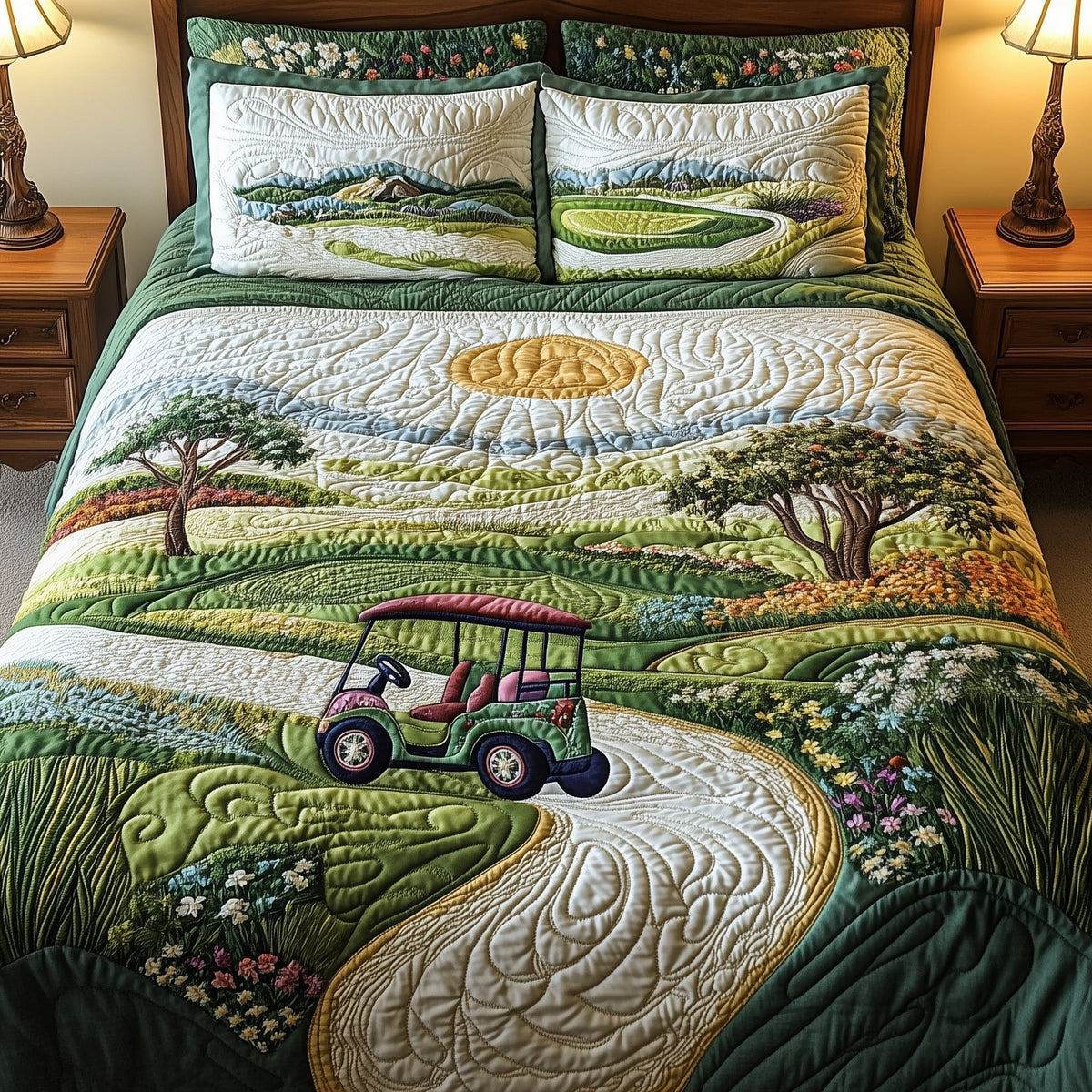 Fairway Dreams 3-Piece Quilted Bedding Set - Design 7 — quilt and two matching pillow shams