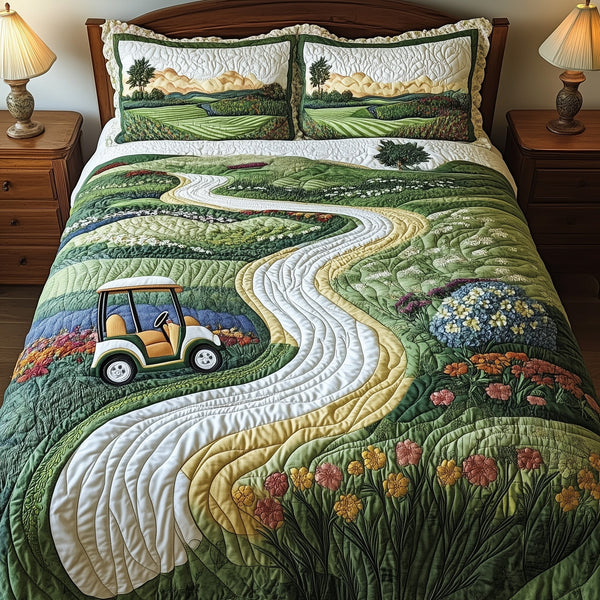 Fairway Dreams 3-Piece Quilted Bedding Set - Design 8 — quilt and two matching pillow shams