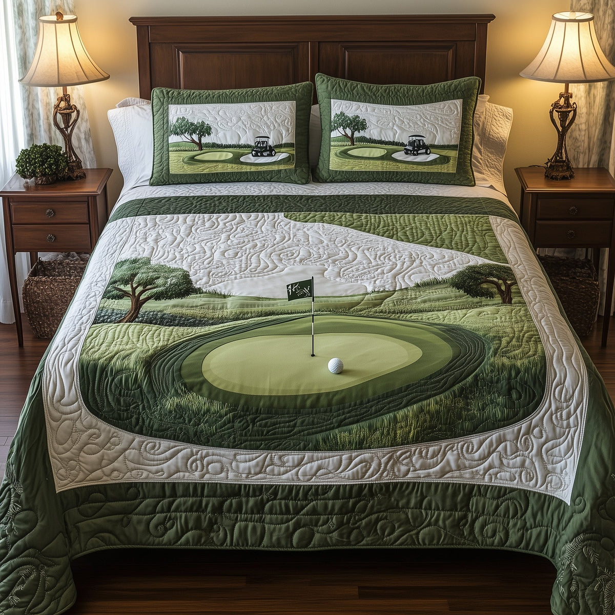 18th Hole 3-Piece Quilted Bedding Set - Design 2 — quilt and two matching pillow shams